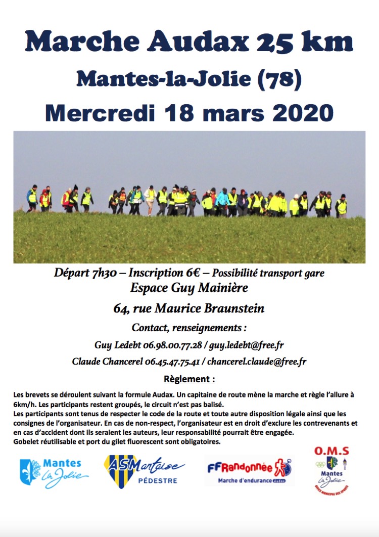 Marche Audax AS Mantaise pédestre mars 2020