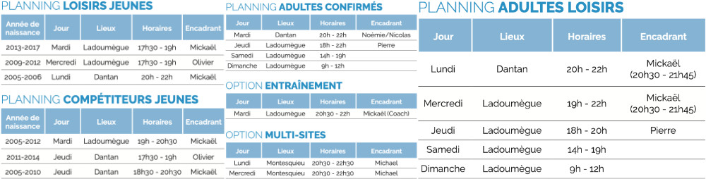 Horaires AS Mantaise badminton 2022-2023