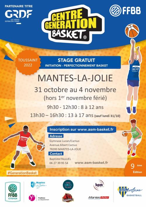 Centre Génération Basket AS Mantaise Basketball octobre 2022