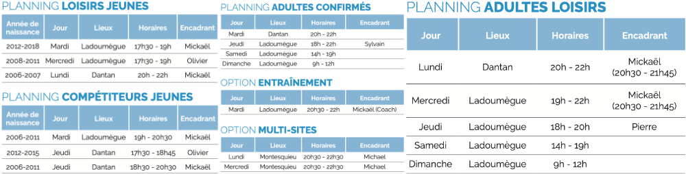 Horaires AS Mantaise badminton 2023-2024