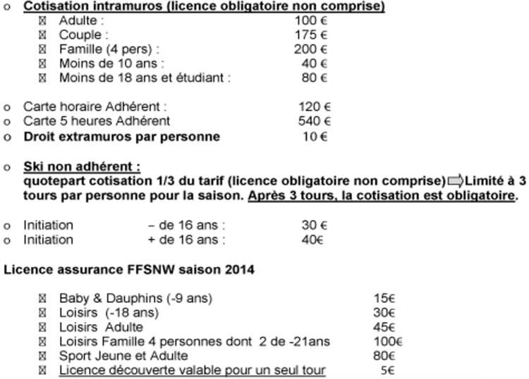 Tarifs AS Mantaise Ski Nautique
