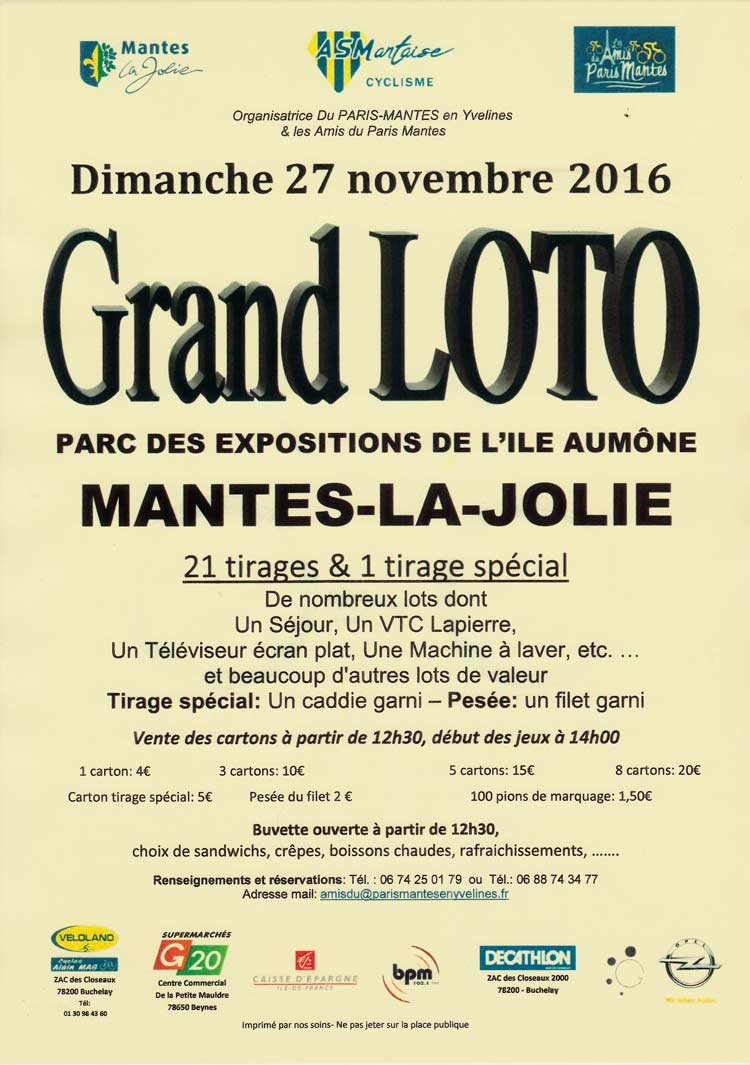 Grand Loto Paris-Mantes-Cycliste AS Mantaise Mantes-la-Jolie 27 novembre 2016