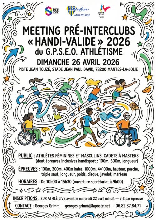 Affiche Meeting Pré-Interclubs handi-valides 2026 GPS&O Athlétisme