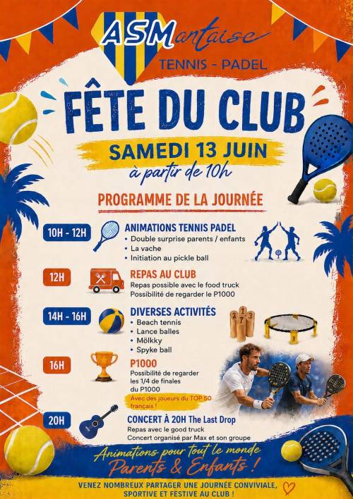 Affiche Fête du club AS Mantaise Tennis Padel juin 2026