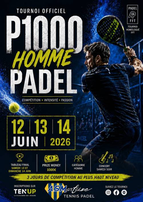Affiche tournoi Padel 1000 AS Mantaise juin 2026